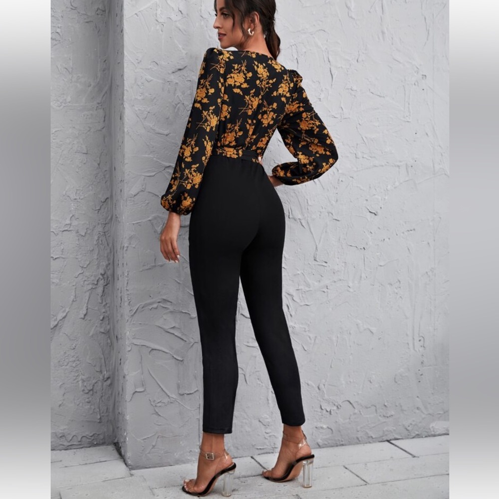 SHEIN Lantern Sleeve Self Belted Floral Jumpsuit size S - Picture 8 of 8